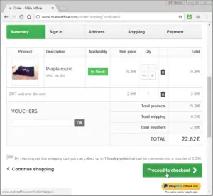 Prestashop how to create a discount / coupon / voucher code (percentage, fixed amount, ...) : Order with percentage discount voucher entered