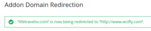 cPanel redirect a virtual domain name to another URL : Confirmation of redirection creation