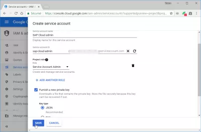 How to create a Google Cloud service account? : Selecting the private key type