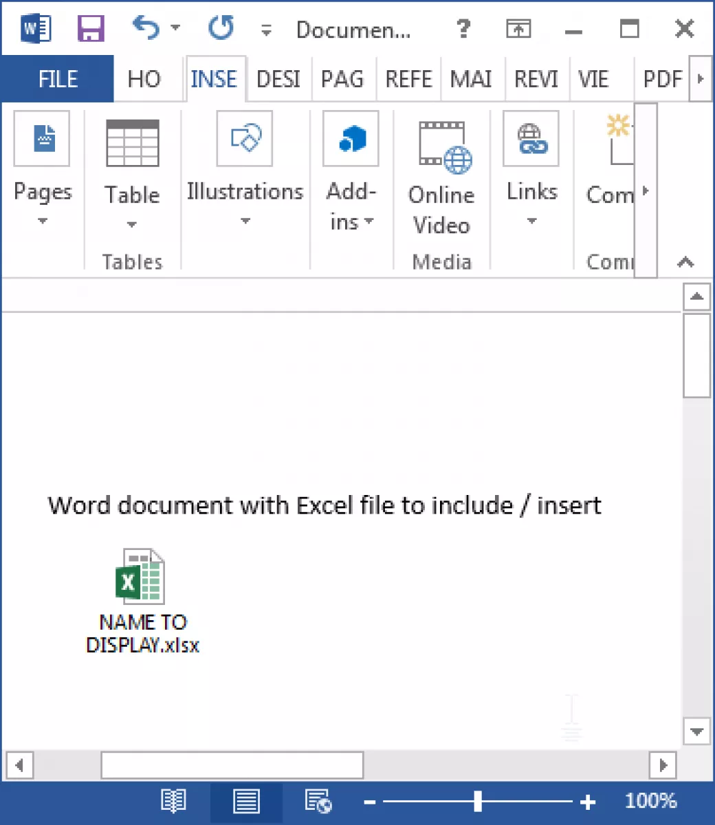 how to embed excel into word 2013