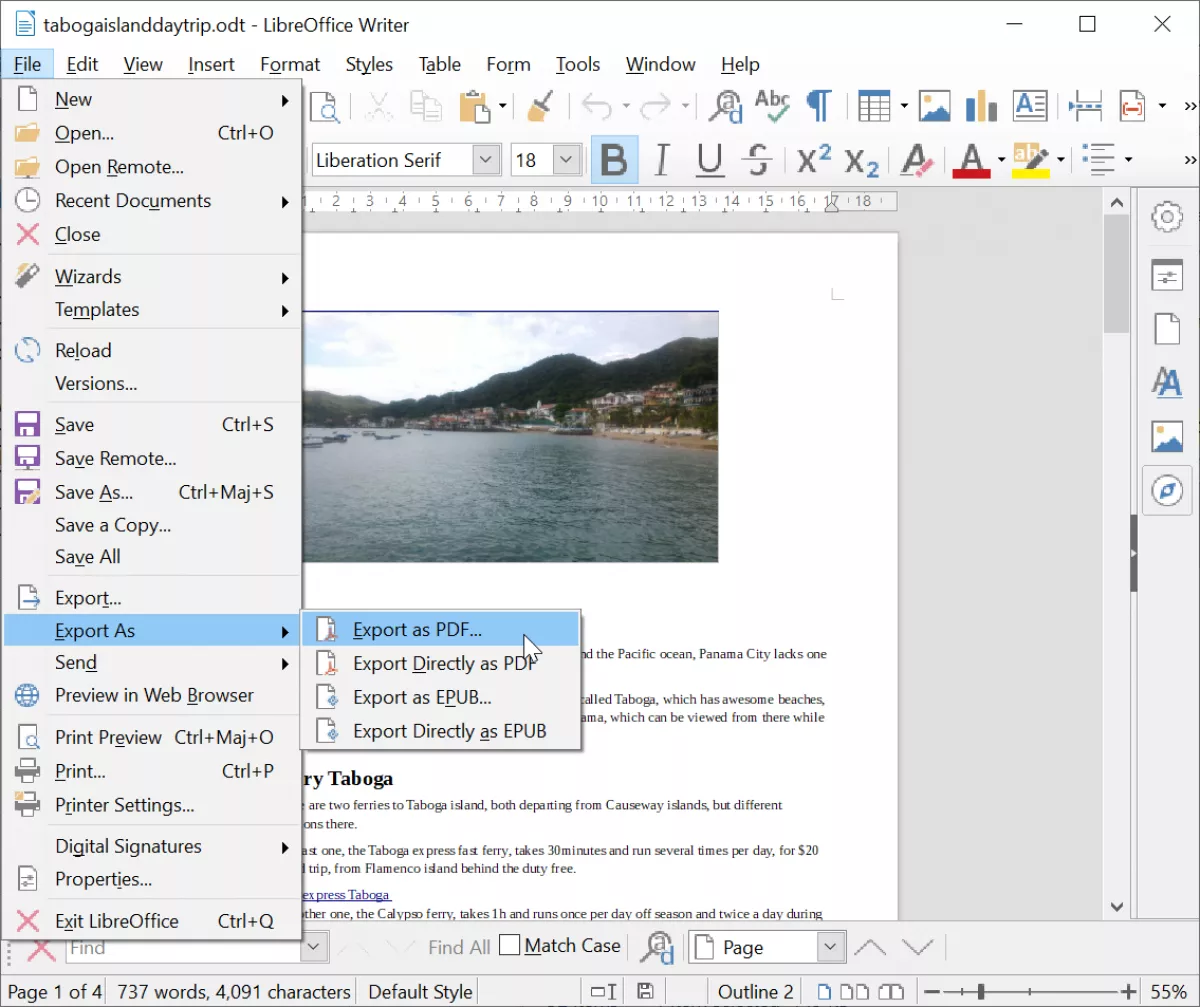 LIBREOFFICE экспорт pdf