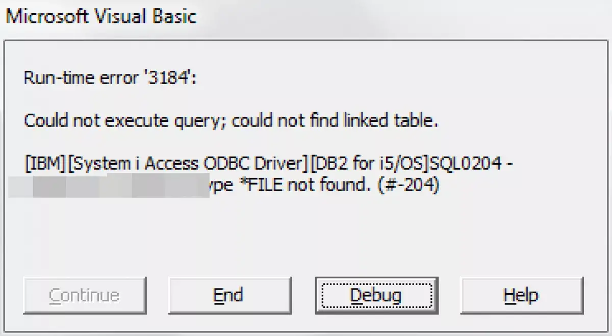 sql0204 enter *file not found