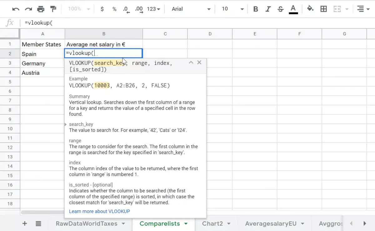 Google sheets vlookup