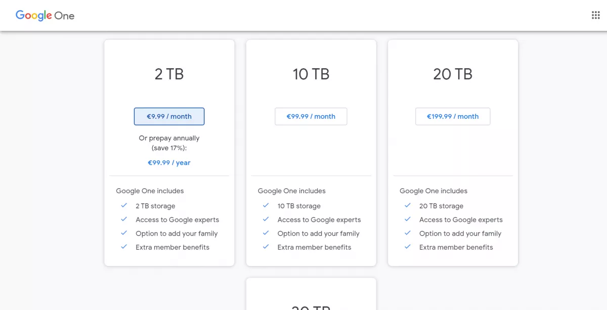 Pricing google one