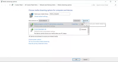 DLNA-server Windows 10-s: meedia voogesitus SmartShare TV-sse : Lülitage meediumivoogesitus Windows 10 välja nupuga blokeerida kõik