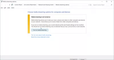 DLNA-server Windows 10-s: meedia voogesitus SmartShare TV-sse : Lülitage meedia voogesituse valik sisse