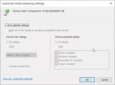 DLNA-server Windows 10-s: meedia voogesitus SmartShare TV-sse : Kohandage meedia voogesituse teenuseid