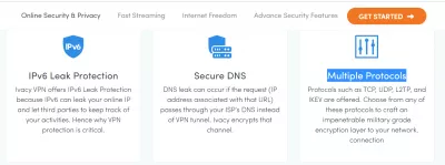 Ivacy VPN Review : IVACY Multipla krypteringsprotokoll: TCP, UDP, L2TP, IKEV