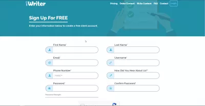 Gjennomgang av iWriter.com-nettstedtjenester : iWriter registreringsskjema
