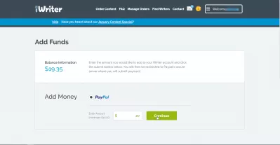 Examen des services de rédaction de contenu du site Web iWriter.com : PayPal ajouter de l'argent