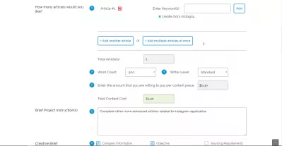 Examen des services de rédaction de contenu du site Web iWriter.com : Formulaire de commande de contenu iWriter