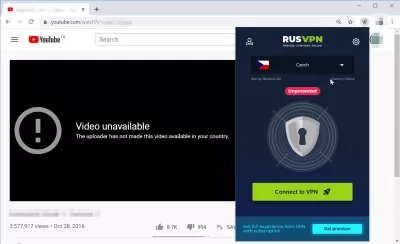 Get around Youtube error The uploader has not made this video available in your country : RusVPN unprotected Chrome browser