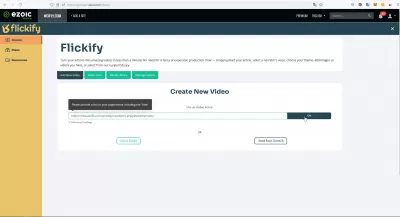 Ezoic Flickify Review: Turn Your Articles Into Videos In Minutes And For Free, Monetized And Hosted On Your Own Video Platform! : Entering an article URL to convert it to a video