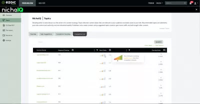 NICHEIQ Review: Cum să găsiți (gratuit) sugestii de subiect pentru articole noi? : Lista concurenților identificați automat de inteligența artificială