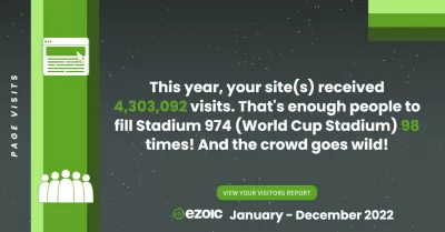 ഞങ്ങളുടെ Ezoic ജനുവരി 1, 2022 മുതൽ ഡിസംബർ 31 വരെ ഹൈലൈറ്റുകൾ 2022 : പേജ് സന്ദർശനങ്ങൾ - ഈ വർഷം ഞങ്ങളുടെ സൈറ്റുകൾക്ക് 4,303,092 സന്ദർശനങ്ങൾ ലഭിച്ചു. സ്റ്റേഡിയം 974 (ലോകകപ്പ് സ്റ്റേഡിയം) 98 തവണ പൂരിപ്പിക്കാനുള്ള മതിയായ ആളുകൾ! ജനക്കൂട്ടം കാട്ടുപോകും!