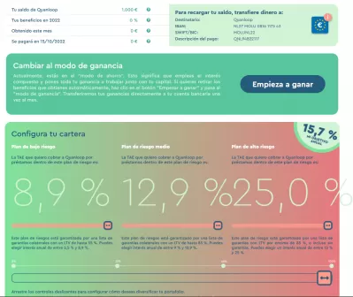 Revisión de Quanloop: ¿Quanloop es legítimo? : Panel de inversión de Quanloop: Seleccione la participación de la cartera entre inversiones de riesgo bajo, medio y alto