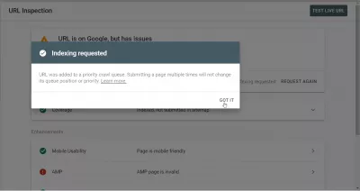 6 Advanced Tips for Using Google Search Console for SEO : URL submitted for new inspection on GSC
