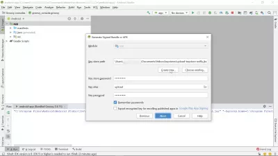 How to make APK from Android Studio? Generate a signed bundle : Key selection