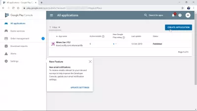 How to create an app in Google Play Store? : Create application button in Google Play Store website