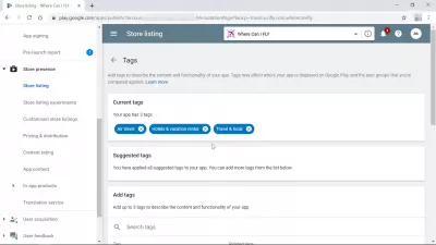 כיצד ליצור אפליקציה בחנות Google Play? : בחירת תגים ליישום