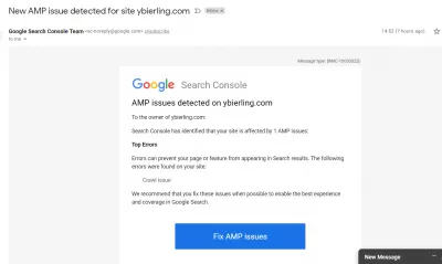 Hoe de problemen met Google Search Console oplossen? : Google e-mail Nieuw AMP-probleem gedetecteerd voor site