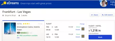 Ako porovnávať ceny letov a hotelov - nájdite najlepšie ponuky : Edreams - balíček 2 osôb let + hotel Frankfurt do Las Vegas 3 noci