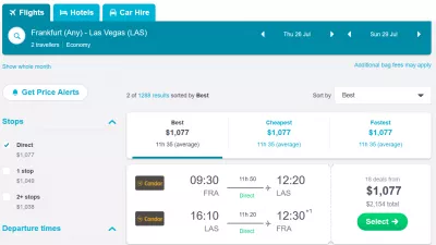 Miten vertailla lentoja ja hotellien hintoja - Löydä parhaat tarjoukset : Skyscanner - lento Frankfurt - Vegas 2 henkilöä 3 yötä