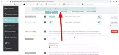 Guide d'intégration Ezoic - Combien ça coûte? 0! : Serveurs de noms DNS Ezoic intégrés sur un domaine de Namecheap