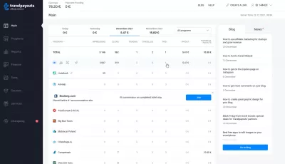 Top 21 Best Recurring Affiliate Programs : TravelPayouts referral program dashboard with flights and air compensation commissions