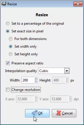 GIMP: redimensionner par lots plusieurs images : Redimensionner les options