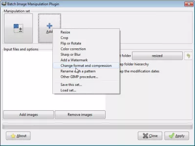 GIMP: redimensionner par lots plusieurs images : Sélectionnez le format de changement et le compresseur d'image de masse