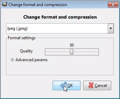 GIMP: Batch Resize Multiple Images : Change format and compression action to jpg options