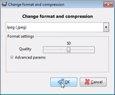 GIMP: Madhësia e Serisë së Imazheve të Shumëfishta : Ndryshoni formatin dhe veprimin e compression në opsionet jpg