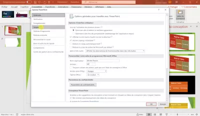 כיצד לשנות את שפת הממשק ב- Microsoft Office? : תפריט שפה באפשרויות Microsoft PowerPoint מוצגים בצרפתית