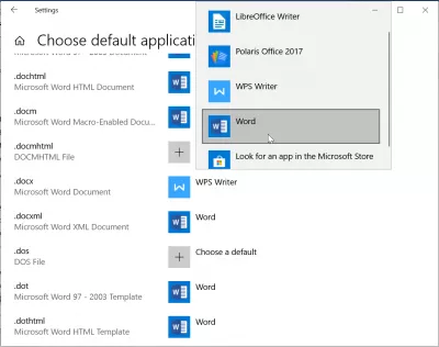 Come Modificare Le Associazioni Di File Di Windows 10? : Modifica dell'associazione file di documenti di testo Word con Microsoft Office Word