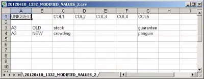How to compare 2 CSV files with MS Access : Fig 10 : Compare2CSVfiles-v1.2.mdb modified cells result table 