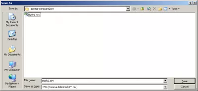 Si të krahasoni 2 skedarë CSV me MS Access : Figura 4: Ruajtja e skedarit të dytë si CSV