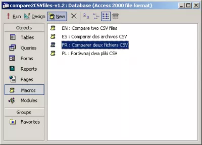 Conas comhaid 2 CSV a chur i gcomparáid le MS Access : Fíor 5: Scáileán roghnú teanga Compare2CSVfiles-v1.2.mdb