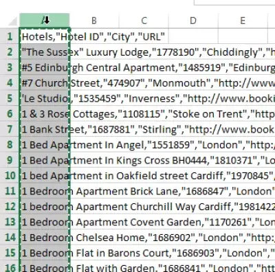 Vložte súbor CSV do programu Excel : Program Microsoft Excel vložte CSV do buniek: vyberte stĺpec s údajmi CSV