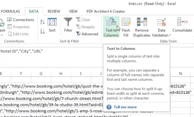 Paste CSV into Excel : Excel Data > Text to Columns option