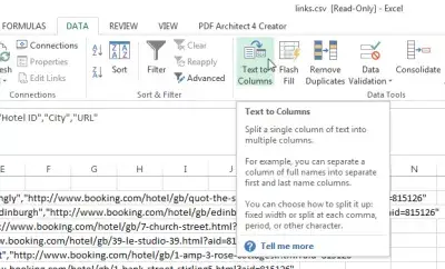 Dán CSV vào Excel : Tùy chọn Dữ liệu Excel> Văn bản thành Cột