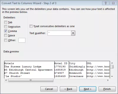 Tampalkan CSV ke dalam Excel : Langkah 2 Di Excel menukar pemisah CSV jika perlu, dari format fail pemisah koma secara lalai