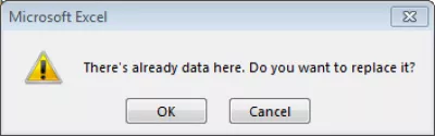 Fügen Sie CSV in Excel ein : Hier gibt es bereits Daten. Möchten Sie es ersetzen ?