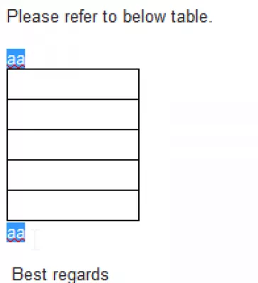 Kako izbrisati tabelo v Gmailu : Rešitev: dodajte besedilo pred tabelo in po njej, izberite besedilo s pritiskom na premik in izbrišite