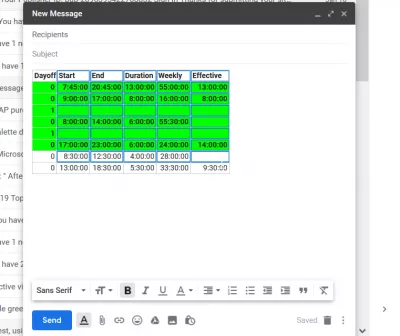 Táblázat törlése a Gmailben : Hogyan töltsük be a táblázatot a GMail programban az Excel programból with formatting