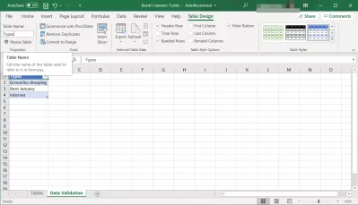 Excel：テーブルをデータ検証リストとして使用ドロップダウン : 別のワークシートでデータ検証リストの名前を設定する