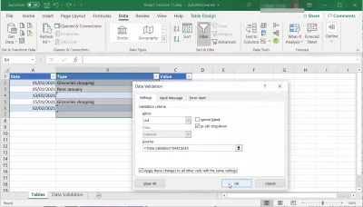 Excel: Use Table As Data Validation List Drop-Down : Click on clear all to remove a data validation drop-down