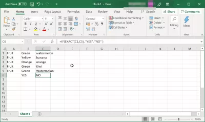 How to properly use Excel String Compare function? : Compare two string with custom return value using function EXACT