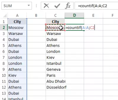 Excel count occurrences : Creation of a countif formula on entries and values