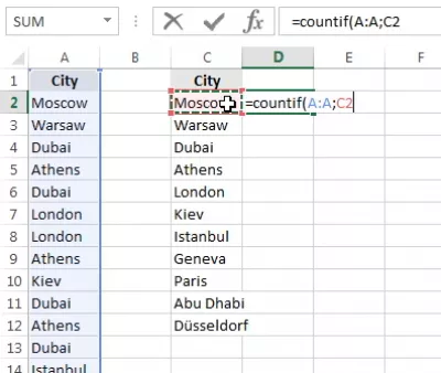 Excel sayını göstərir : Giriş və dəyərlərə bir countif formulu yaradılması